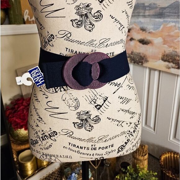 VTG Laura Tyler Stylish Elastic Navy & Purple Wide Statement Belt - M Fit - Picture 5 of 16